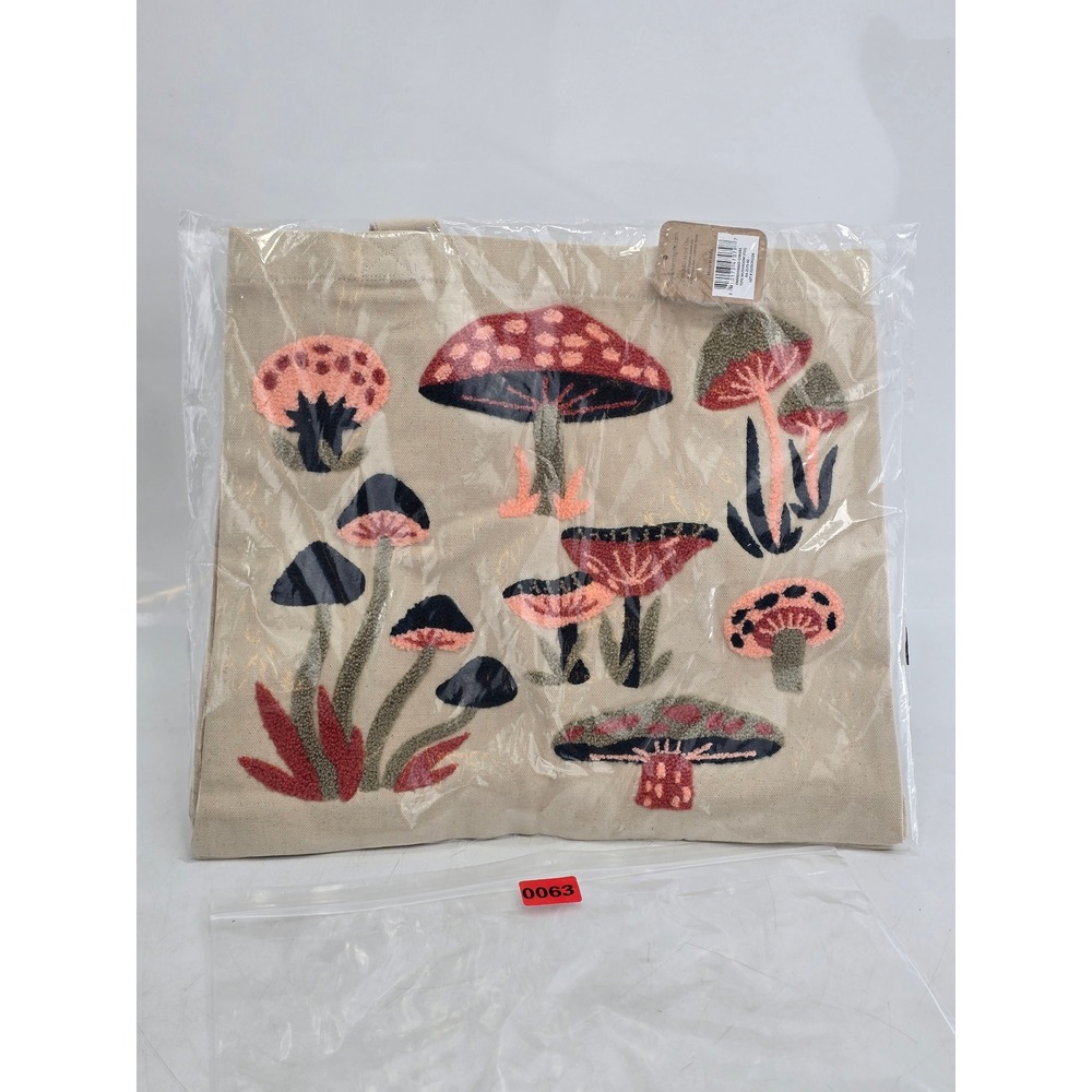 Karma Embroidered Canvas Tote Mushroom Women OS Beige Boho - New